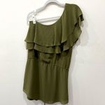Haute Hippie Asymmetric Ruffle One-Shoulder Mini Dress Green Women's Size Small Photo 3