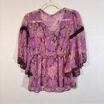 Free People  Purple Indie Crochet Boho Blouse Womens S Festival Flutter 70s Style Photo 1