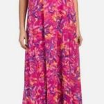 Nicole Miller NEW  NY Hot Pink Floral Print Sleeveless Maxi Shift Dress Size XL Photo 0