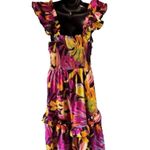 Truth NYC  L Hi Low Dress Black Yellow Floral Smock Ruffled Boho Bold Statement Photo 2
