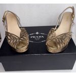Prada Vintage  Heels Gold Slingback Size EUR 37 US 7 with Box & Shoe Bags Photo 3