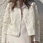 ZARA  LINEN BLEND EMBROIDERED OVERSHIRT  Medium‎ Dressy Casual Cream Floral Photo 0