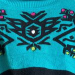 Vintage 80's Gitano Turquoise Embroidered Turtleneck Sweater Southwestern Small Blue Photo 3