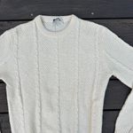 Vintage White 60s 100% Wool Meister Sweater Cable Knit Retro Knitwear Size L Photo 3