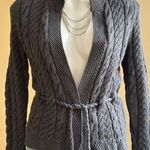 Willi Smith Gray Knit Cable Cardigan No Buttons with Belt 100% Cotton SZ S Photo 0