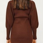AVANTLOOK Bubble Sleeve Slim Knit Brown Sweater Winter Dress Size Large New Photo 1