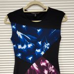 BCBGMAXAZRIA  Daphney Black Stained Glass Floral Print Asymmetrical Dress Photo 3