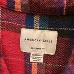 American Eagle Plaid Button Up Boyfriend Flannel Red Green XS Photo 5