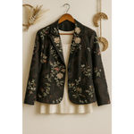 Coldwater Creek Silk Floral Embroidered Blazer Jacket Black Cottagecore M Photo 1