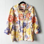 Alfred Dunner Womens Shirt 12 Floral Mesh Cottagecore Barn Country Coastal Beach Yellow Photo 0
