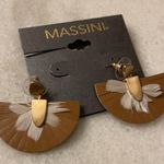 Massini  earrings Fringe faux leather feather Brown gold accent stud earrings Photo 5