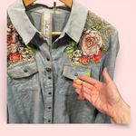 Beautiful NWT Aratta Silent Journey chambray floral gold embroidery boho shirt Pink Photo 2