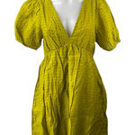 Madewell  Annamarie Yellow Green Striped Short Puff Sleeve Mini A-Line Dress Sz 4 Photo 0