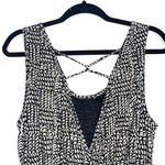 Lucky Brand Tan & Black Printed Linen Blend Drawstring Knee-length Dress Photo 6