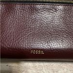 Fossil  Logan RFID Flap Claret Red Full Size Wallet Leather Zip Pouch Gold Photo 2