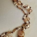 Faux pearl pink crystal gold tone long beaded necklace Photo 9