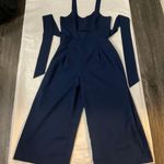 Forever 21 Contemporary Blue Wide Leg Jumpsuit Cut Out Tie Back Size S Photo 2