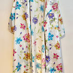 NY & Co Silky Satin Short Sleeve Lounge Robe House Dress White Multi Floral XL Photo 0