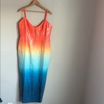 RUNAWAY THE LABEL NEW  orange blue sunset ombre sequin Benito  midi dress XL Photo 1