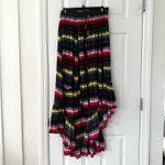 Free People  Black Rainbow Stripe High Low Crinkle Pleat Midi Skirt Boho Small Photo 1