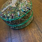 Round Bedazzled Jeweled Green Beaded Tin Trinket‎ Jewelry Ring Box Deer i Photo 2