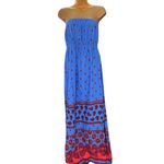 Old Navy  Strapless Maxi Dress Smocked Bodice Paisley Print Blue Red S Photo 1