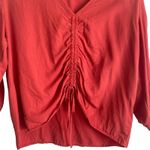 Blue Rain  Women Top L Orange‎ Tencel 3/4 Ruched Tie Front and Sleeve Boho Indie Photo 4
