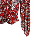 Free People  Say The Word Top Womens XS Red Floral Ruched Balloon Sleeve Peasant Photo 2