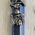 Wire wrapped Lapis lotus sword pendant, amulet, meditation Blue Photo 5