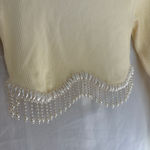 ZARA NWT  Seamless Ribbed Pearl Fringe Long Sleeve Crop Top XS in Oyster white Photo 2