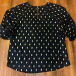 PaperMoon Blouse Large Elegant Black Top with Gold Foil Pattern Tie 3/4 Sleeves Photo 7