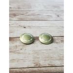 Vintage Clip On Earrings Metallic Green & Silver Tone Circle 7/8" Photo 2