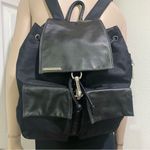 Perlina Vintage  Black Nylon & Leather Buckle Accent Drawstring Backpack Photo 15