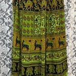 Cotton tapestry wrap skirt indian block print elephants OS GREEN EUC animal Size undefined Photo 0