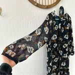 CAbi Navy Blue Pirouette Dress Ruffle Hem Sheer Sleeves Waist Tie M Photo 6