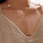 Boutique 1pc Rose & Coin Charm Layered Necklace Photo 0