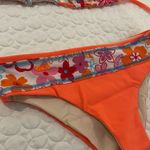 Hand made women small neon orange halter bikini set and bottom quilted stitching Photo 4