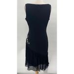 Alex Evenings Vintage 90s Dress Embroidered Cowl Neck Fringe Hem Black Womens 8 Photo 6