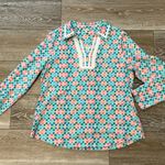 Talbots Petite L Sz LP Polo Style Knit Top Pink & Turquoise Comfy & Cute Photo 1