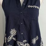 Anthropologie Moulinette Soeurs • Navy White Collared Embroidered Tank Top Photo 3