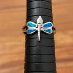 Source Unknown Sterling Silver Dragonfly Blue Inlaid Opal Ring Womens Size 9.75 Photo 5