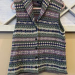CHAPS  Knit Sweater Vest Women Size L Front Buttons Green‎ Purple Patterned Shawl Photo 0