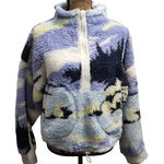 SO  Womens Fuzzy Pullover Half Zip Sweatshirt Blue‎ Lavender Pattern M Photo 0