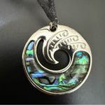 Abalone Shell Wave Silver Pendant Adjustable Cord Necklace 11g. Blue Photo 1