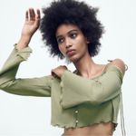 ZARA Flowy Tank Top Tie Shoulders Spaghetti Straps Long Sleeve Green Sz M Photo 1