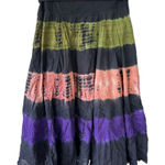 Now And Then Bohemian Stripe Tie Dye Fold Over Whimsical Flare Midi Maxi Skirt S Black Photo 0