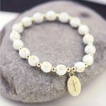 White‎ Stylish Elastic Beaded Cross Charm Bracelet Enamel Oval Cross Bead Accent White Photo 5