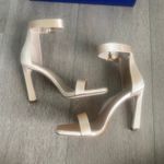 Stuart Weitzman  Blush Silk Satin‎ Square Nudist Heels Strappy Sandal Size 6 NIB Photo 4