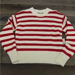 Red and White Striped Crew Neck Sweater Photo 0