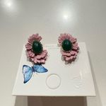 Pink Enamel Floral Earrings with Green Jade Photo 4